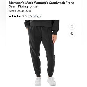 Member's Mark Women's Sandwash Front Seam Piping Jogger - Black - Small